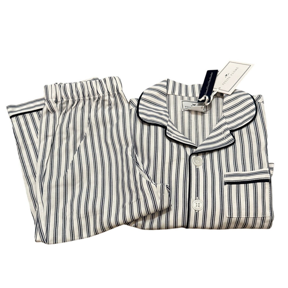 Petite Plume Kids' Ticking Stripe Pajama Set Navy French Size 2 New